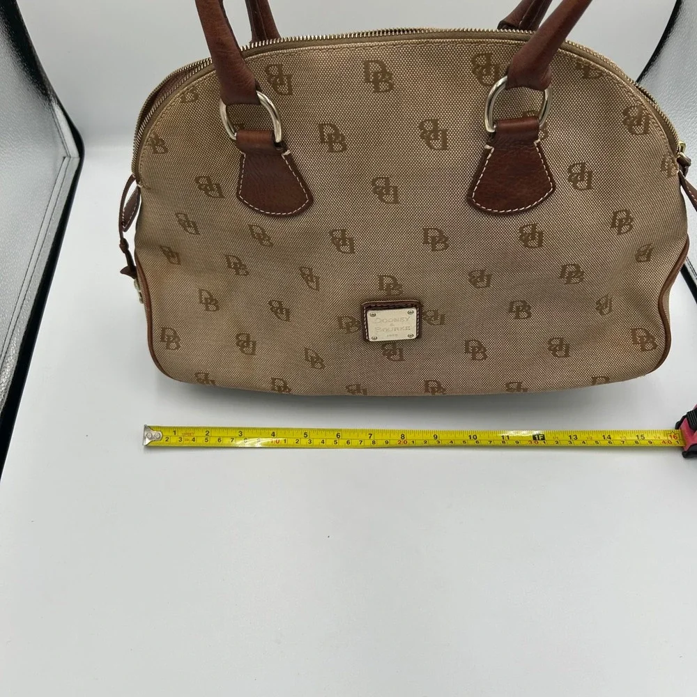 Dooney & Bourke Satchel Women Medium Tan Monogram Canvas Leather Trim Dome Bag